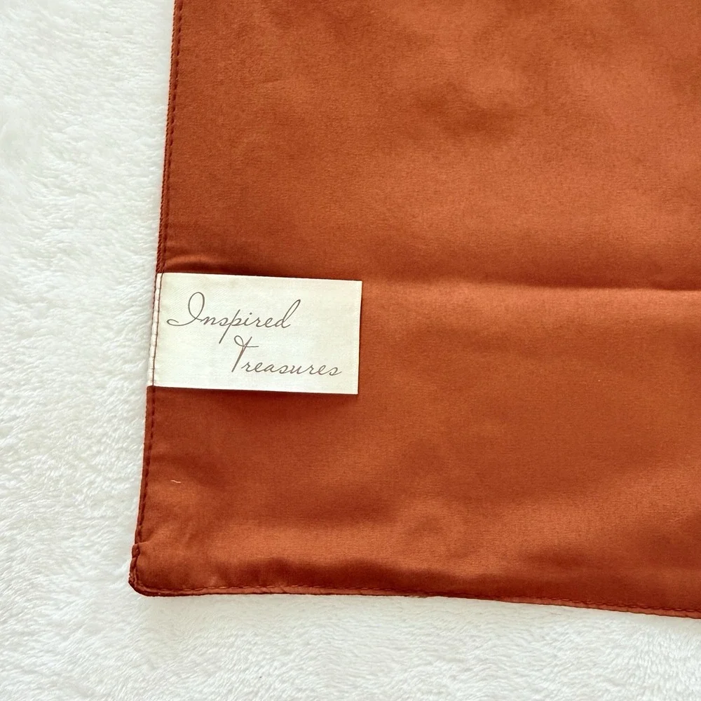 Inspired Treasures Fall Table Runner 13x72 Burnt Orange Floral Embroidered NWT